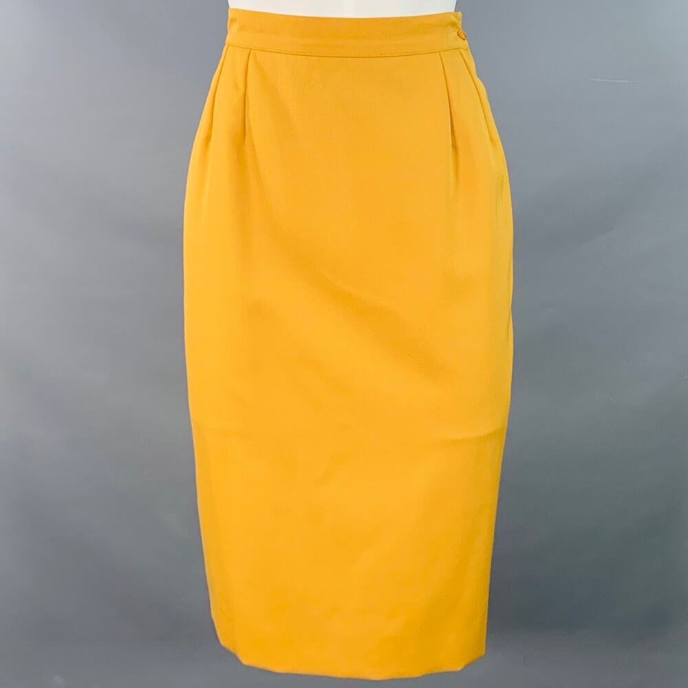 YVES SAINT LAURENT Size 6 Mustard Yellow Wool Twill Pencil Skirt